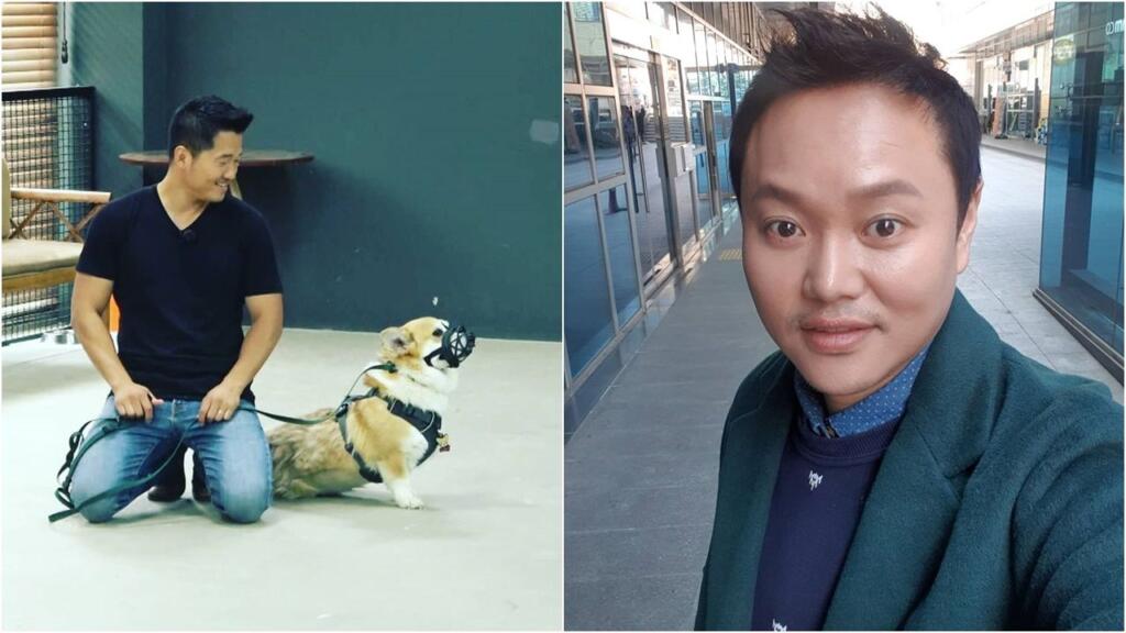 강형욱이 강아지를 훈련시키는 모습과 함께 있는 김민교의 셀카